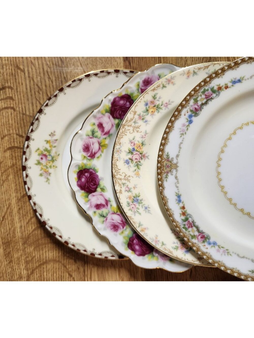 4- Mismatched Fine China Colorful Floral Dessert Cake Plates ~6.25" Gold Rims